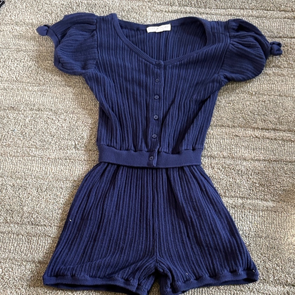 Hope & Henry girls knit navy romper